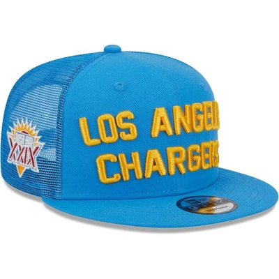 New Era Powder Blue Los Angeles Chargers Stacked Trucker 9fifty Snapback Hat