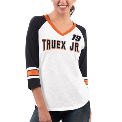 G-iii 4her By Carl Banks Women's  White, Black Martin Truex Jr Top Team V-neck 3/4 Sleeve T-shirt In White,black