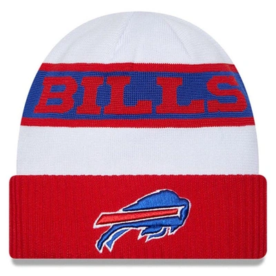 New Era Men's  White, Red Buffalo Bills 2023 Sideline Tech Cuffed Knit Hat In White,red