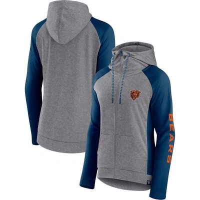 Fanatics Branded  Heather Gray/college Navy Chicago Bears Blind Side Lightweight Full-zip Hoodie In Heather Gray,college Navy