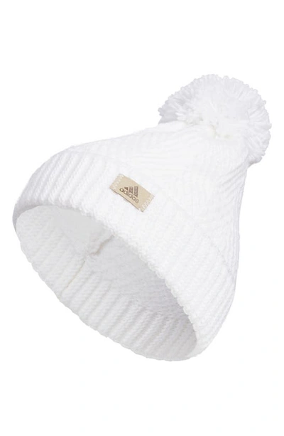 Adidas Originals Twilight Pompom Beanie In White/ Clear Onix Grey