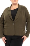 Nina Leonard One Button Notch Lapel Crop Blazer In Dark Olive