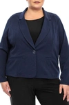 Nina Leonard One Button Notch Lapel Crop Blazer In Navy