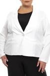 Nina Leonard One Button Notch Lapel Crop Blazer In White