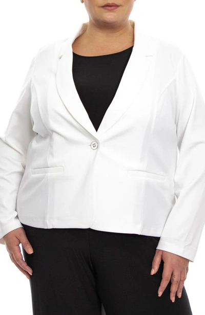 Nina Leonard One Button Notch Lapel Crop Blazer In White