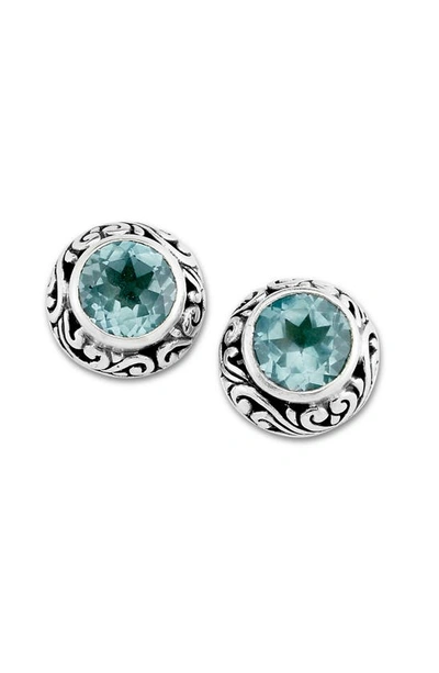 Samuel B. Round Cut Blue Topaz Stud Earrings In Metallic