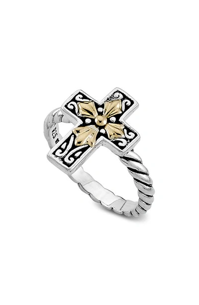 Samuel B. Sterling Silver & 18k Yellow Gold Cross Ring In Silver And Gold