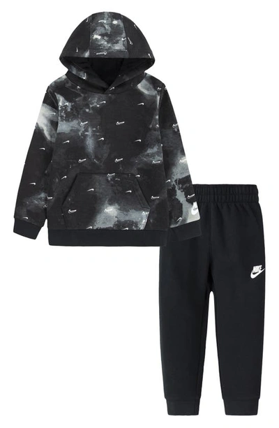 Nike Kids' Swoosh Fleece Set In Black/ White