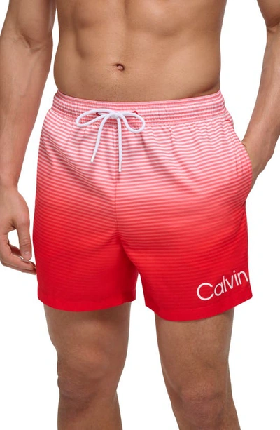 Calvin Klein Gradient Stripe Swim Trunks In High Risk Red