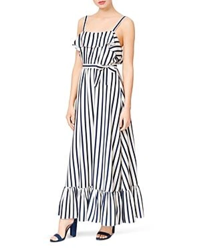 Betsey Johnson Striped Ruffled Maxi Dress In Navy/white