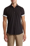 Tom Baine Slim Fit Short Sleeve Performance Stretch Button-up Shirt In Black