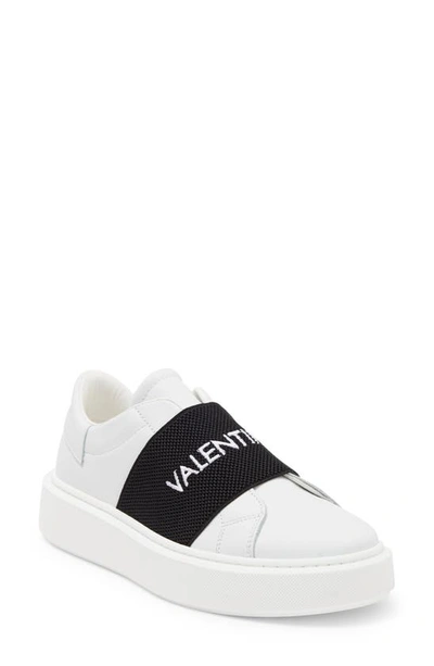 Valentino By Mario Valentino Incas Banded Leather Sneaker In White Black