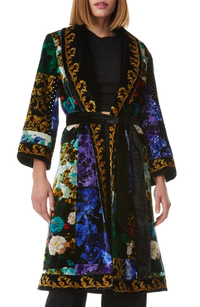 Alice And Olivia Eilene Tie Waist Velvet Jacket In Petals Patchwork