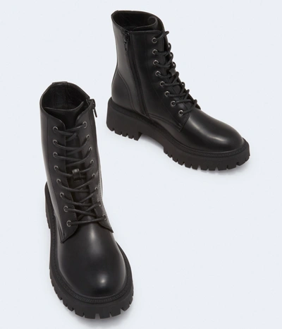 Aéropostale Faux Leather Combat Boot In Black