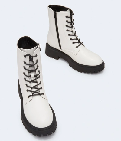 Aéropostale Faux Leather Combat Boot In White