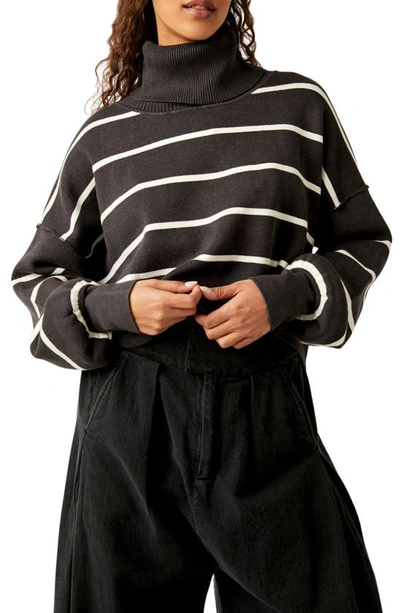 Free People Paulie Stripe Turtleneck Sweater In Black