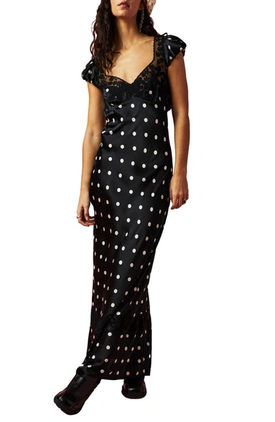 Free People Butterfly Babe Polka Dot Cutout Maxi Dress In Black And White Combo