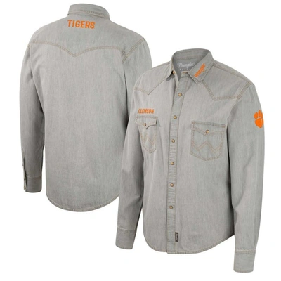 Colosseum X Wrangler Gray Clemson Tigers Cowboy Cut Western Full-snap Long Sleeve Shirt