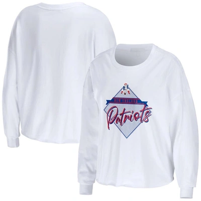 Wear By Erin Andrews White New England Patriots Domestic Cropped Long Sleeve T-shirt