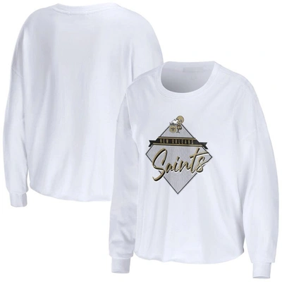 Wear By Erin Andrews White New Orleans Saints Domestic Cropped Long Sleeve T-shirt