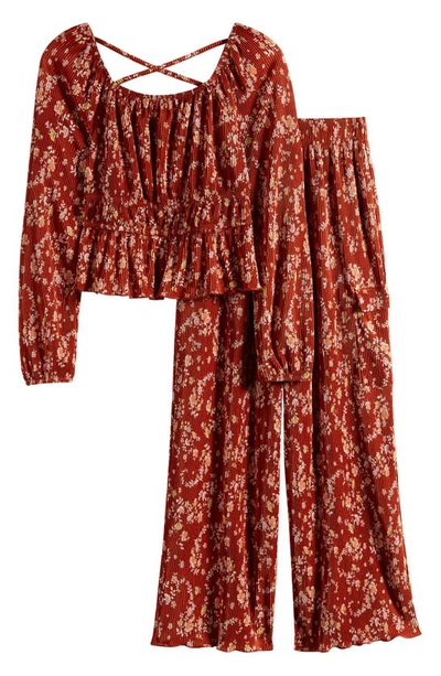 Love, Fire Kids' Long Sleeve Top & Wide Leg Cargo Pants In Picante Floral