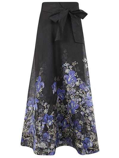 Zimmermann Lyrical 花卉印花超长半身裙 In Blue Iris Black