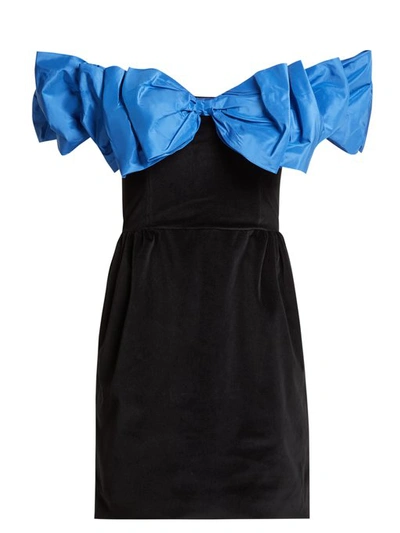 Isa Arfen Bow Wow Off-the-shoulder Velvet Mini Dress In Black