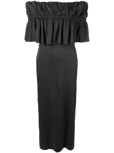Rejina Pyo Mina Off-the-shoulder Ruffled Linen Maxi Dress In Black