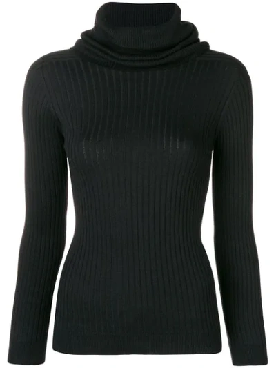 Courrèges Ribbed Cotton And Cashmere-blend Turtleneck Sweater In Black