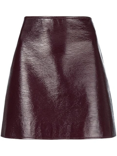Courrèges Logo Wrinkled Vinyl Mini Skirt In Burgundy