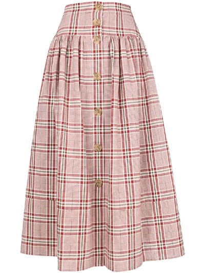 Rejina Pyo Freya Pleated Checked Cotton-poplin Midi Skirt In Plaid