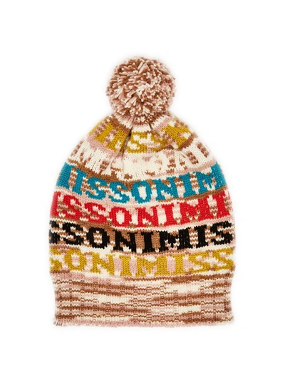 Missoni Pom-pom-embellished Intarsia-knit Wool-blend Beanie In Brown