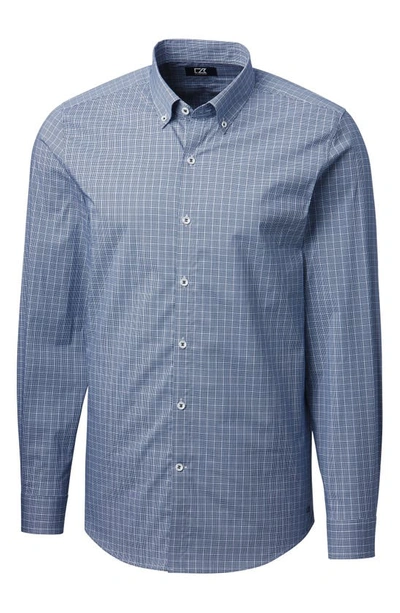 Cutter & Buck Soar Windowpane Long Sleeve Button-down Shirt In Indigo