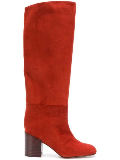 Stuart Weitzman Tubo Shaft Suede Knee Boots In Red