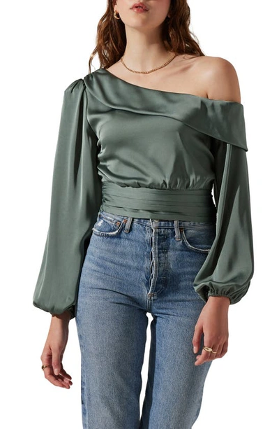 Astr Off The Shoulder Satin Blouse In Sage