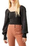 Free People Katie Mix Stitch Square Neck Sweater In Black Combo