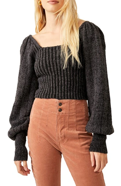 Free People Katie Mix Stitch Square Neck Sweater In Black Combo