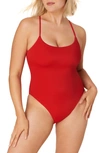 Andie The Fiji Lace-up Back One-piece Swimsuit In Cherry Red