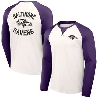 Nfl X Darius Rucker Collection By Fanatics Cream/purple Baltimore Ravens Long Sleeve Raglan T-shirt
