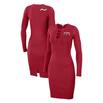 Wear By Erin Andrews Red Atlanta Falcons Lace Up Long Sleeve Dress