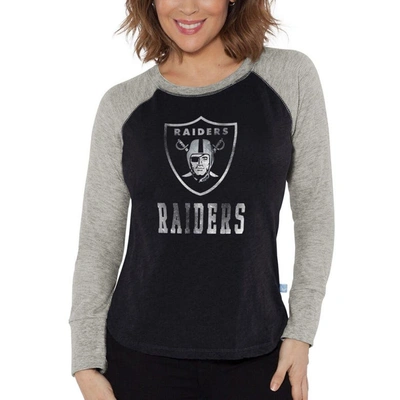 G-iii 4her By Carl Banks Black/heather Gray Las Vegas Raiders Waffle Knit Raglan Long Sleeve T-shirt In Black,heather Gray