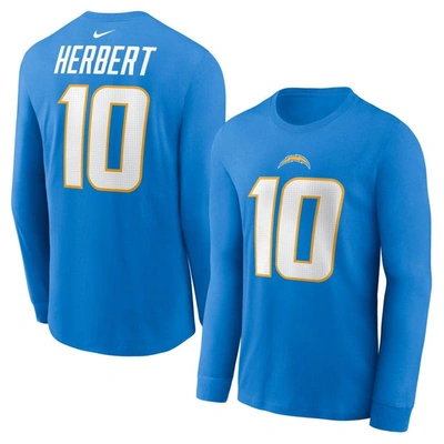 Nike Men's  Justin Herbert Powder Blue Los Angeles Chargers Player Name And Number Long Sleeve T-shir