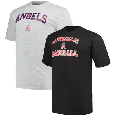 Profile Men's  Black, Heather Gray Los Angeles Angels Big And Tall T-shirt Combo Pack In Black,heather Gray
