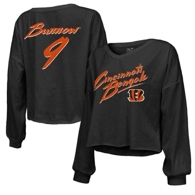 Majestic Threads Joe Burrow Black Cincinnati Bengals Name & Number Off-shoulder Script Cropped Long