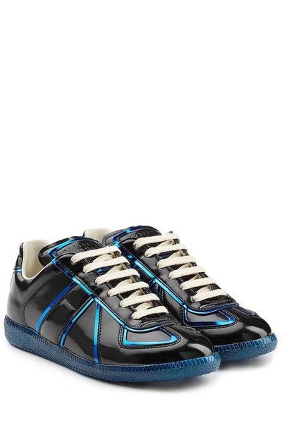 Maison Margiela Patent Leather Sneakers With Metallic Trims In Black/blue