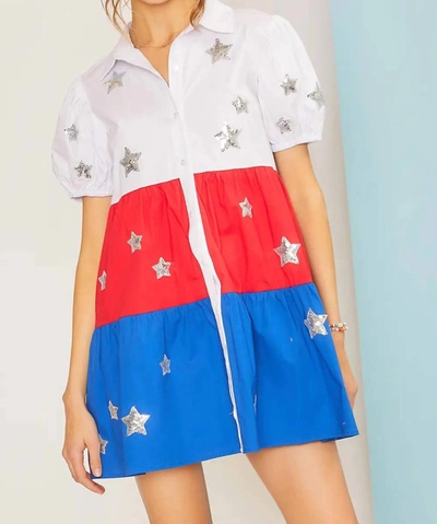 Main Strip Star Patch Shirt Dress In Multi