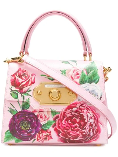 Dolce & Gabbana Small Welcome Bag In Peony-print Boarded Calfskin In Pink