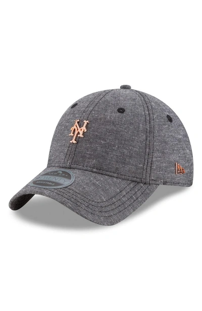 New Era Mlb Badged Black Label Linen & Cotton Ball Cap - Black In New York Mets