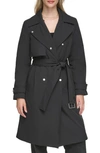 Andrew Marc Water Resistant Belted Trench Coat In Black