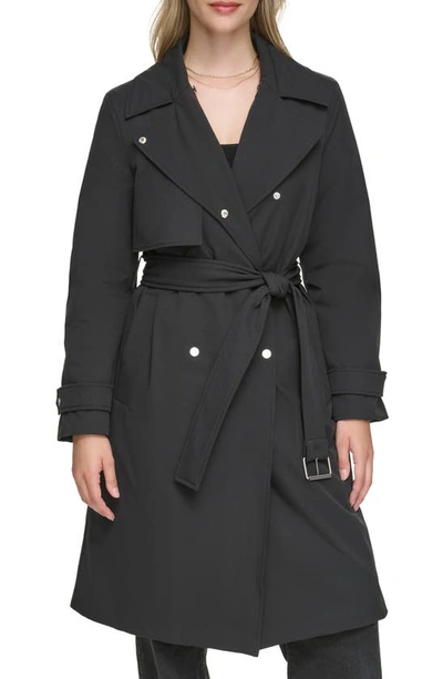 Andrew Marc Water Resistant Belted Trench Coat In Black